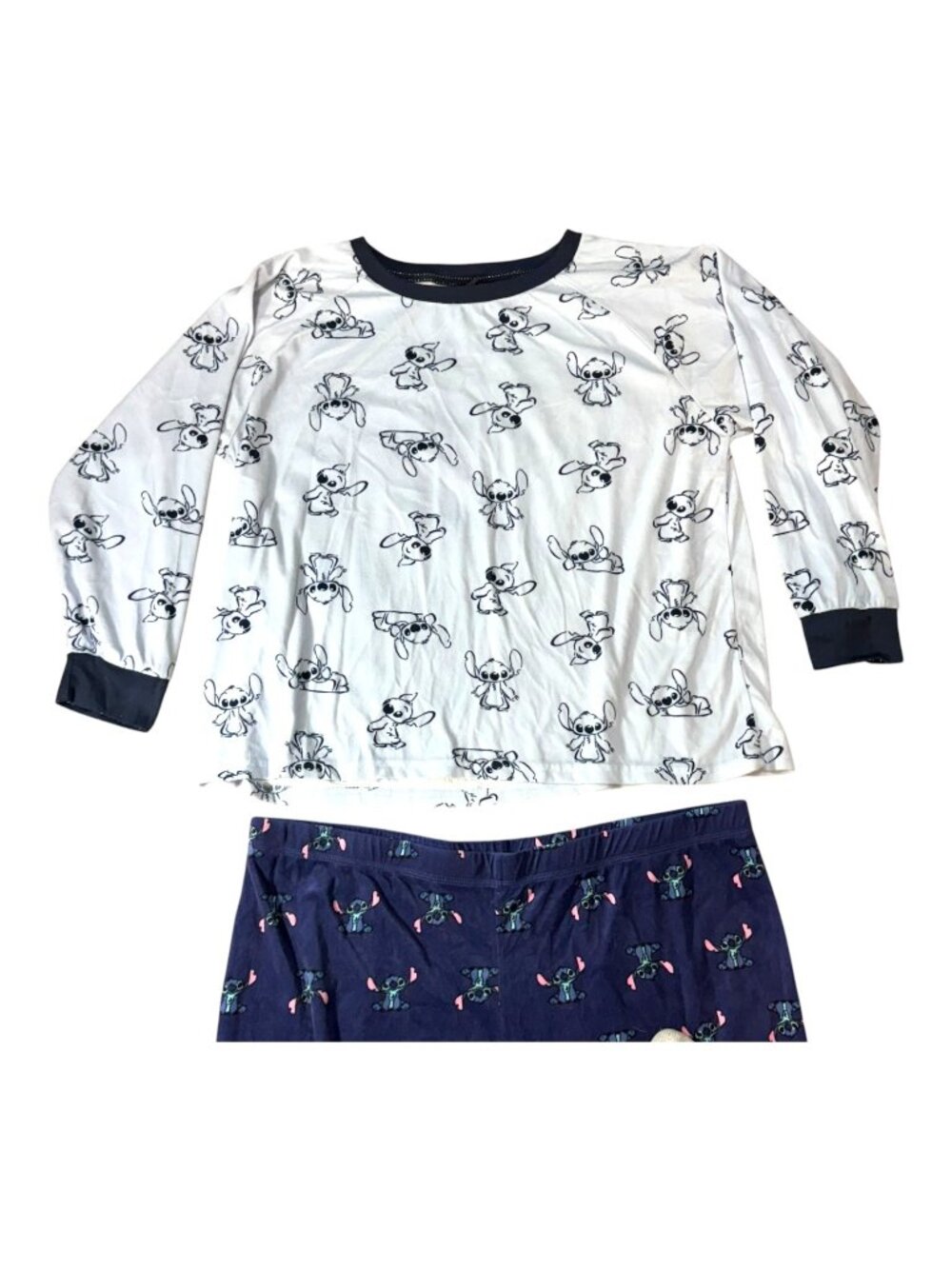 Disney Womens Sleepwear Set Lilo and Stitch Print XL Top & Bottom Blue & White